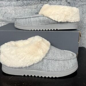 Dearfoams Womens Slippers Size 9-10 Ladies Fur Slippers Light Heather Gray